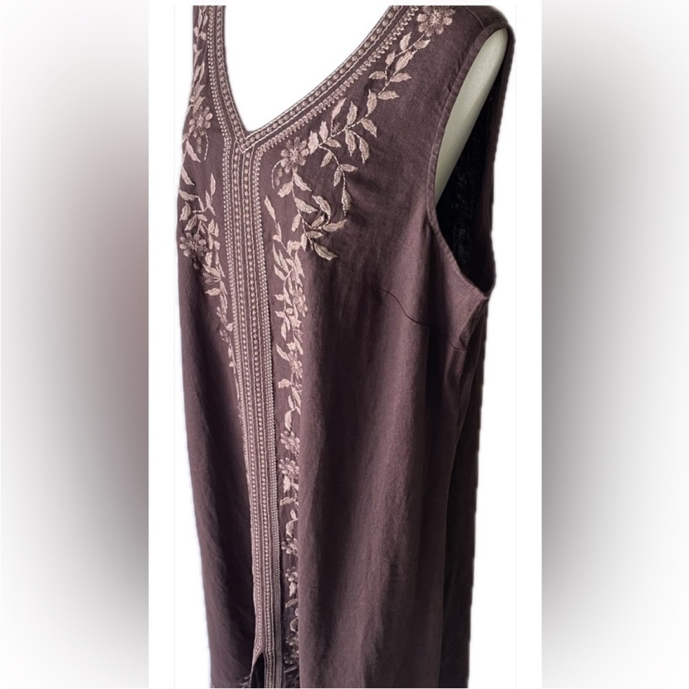NWT- J. JILL 100% LINEN CHOCOLATE BROWN EMBROIDERED MAXI DRESS SIZE 2X - Picture 9 of 9
